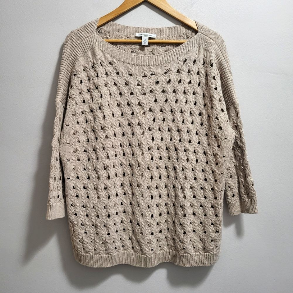 Cotton by Autumn Cashmere Open Knit Pointelle Oversized Sweater Size Medium